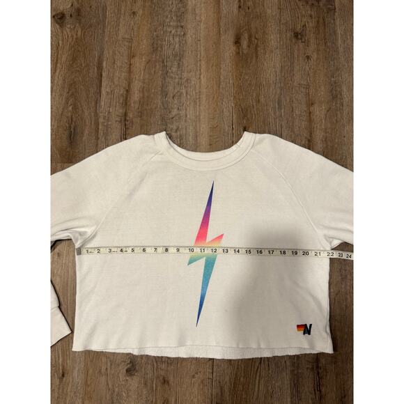 Aviator Nation Women's Cropped Rainbow Bolt Crewneck Sweatshirt Size Medium - Picture 6 of 8